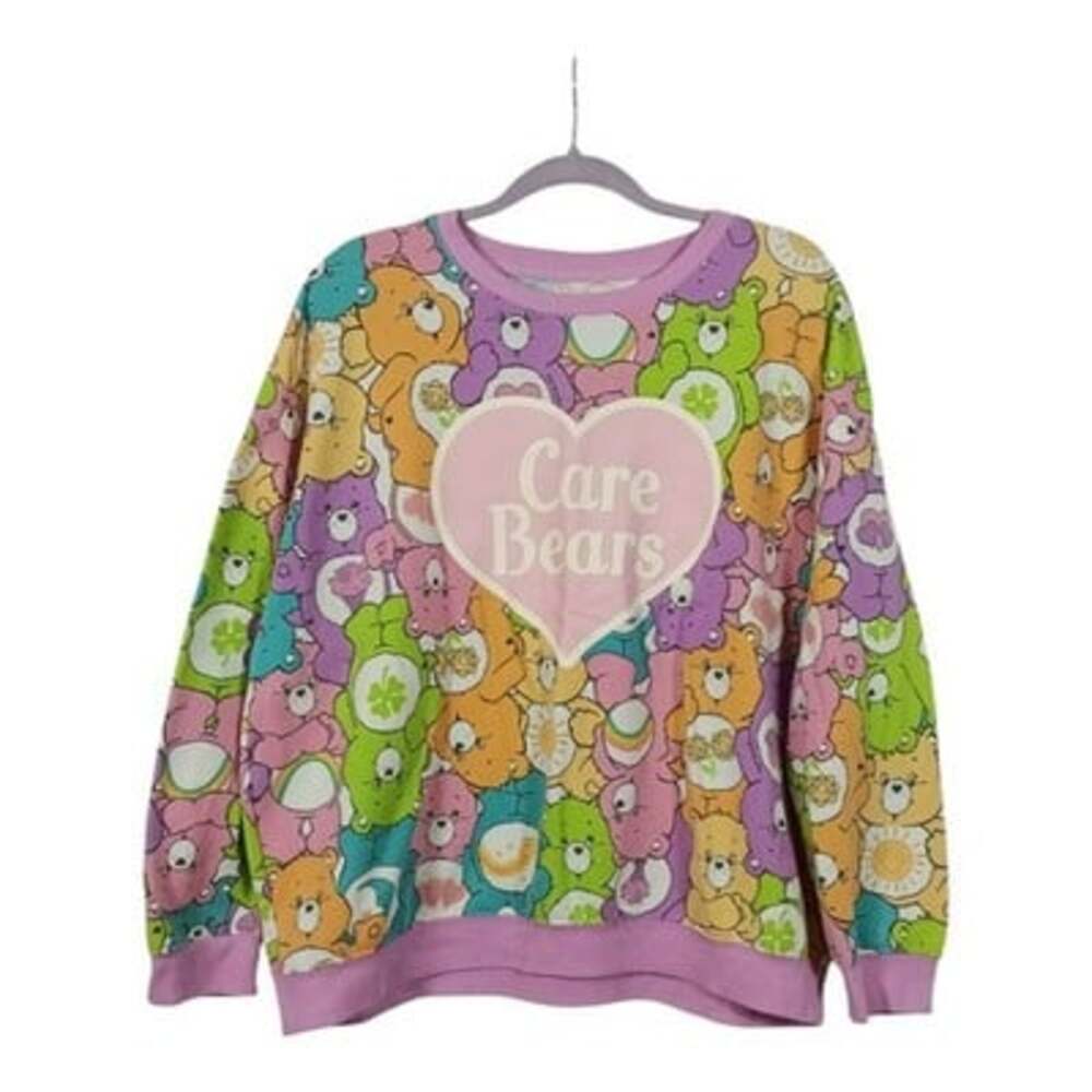 Care Bears XXL All Over Print Sweatshirt Pink Heart Logo Pullover Multicolor